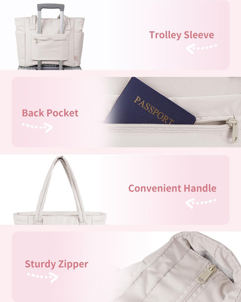 Quilted Puffer Tote Bag with a Cup Holder and Laptop Sleeve