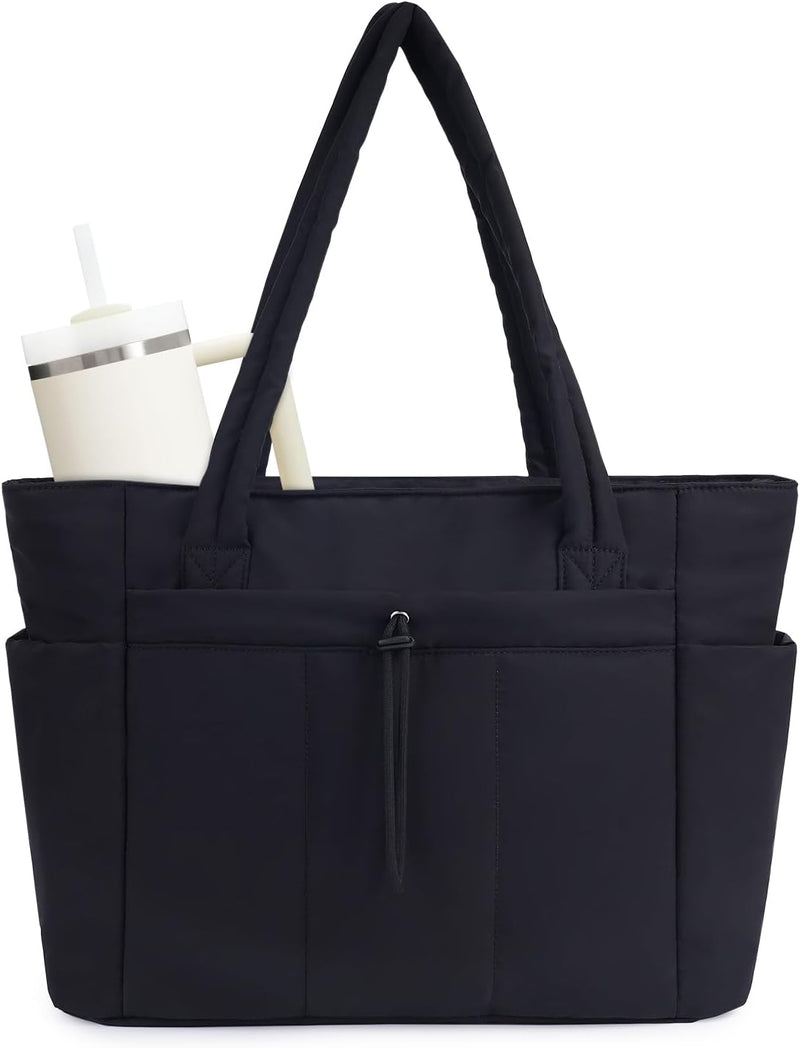 Quilted Puffer Tote Bag with a Cup Holder and Laptop Sleeve