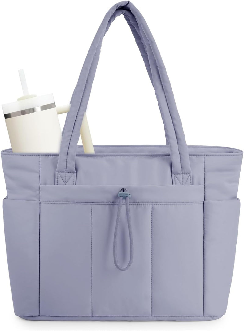Quilted Puffer Tote Bag with a Cup Holder and Laptop Sleeve