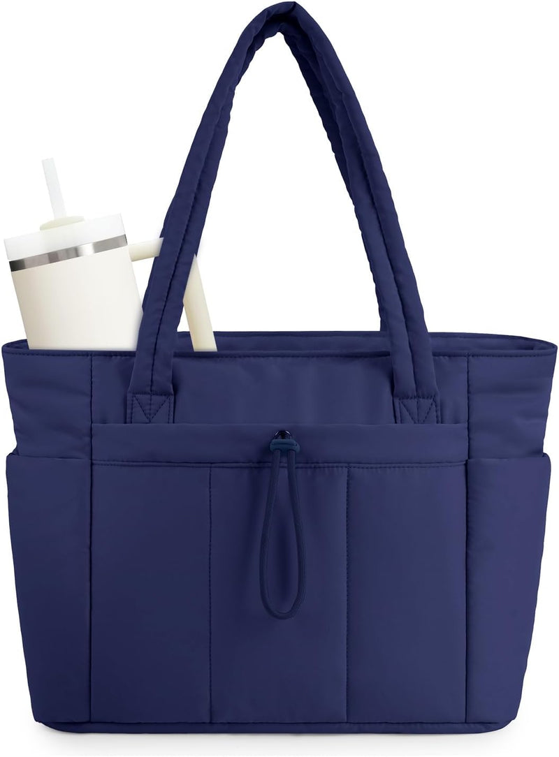 Quilted Puffer Tote Bag with a Cup Holder and Laptop Sleeve