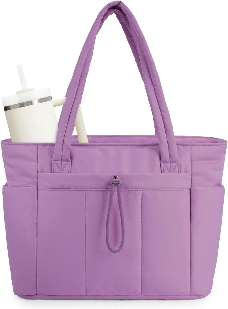 Quilted Puffer Tote Bag with a Cup Holder and Laptop Sleeve