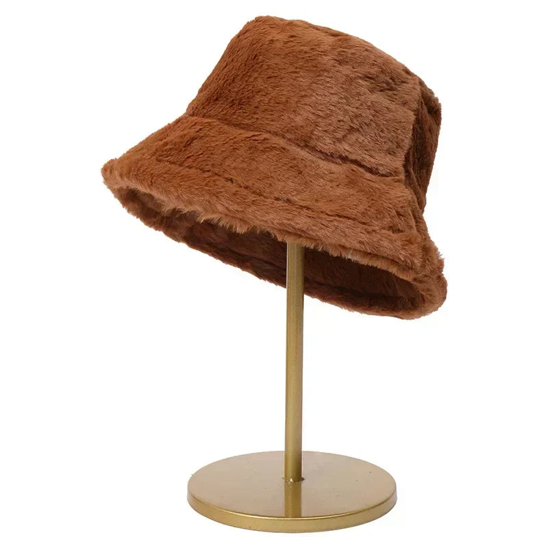 Bucket Hat for Women with Faux Fur and a Downward Brim