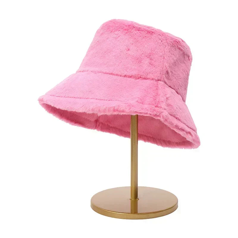 Bucket Hat for Women with Faux Fur and a Downward Brim