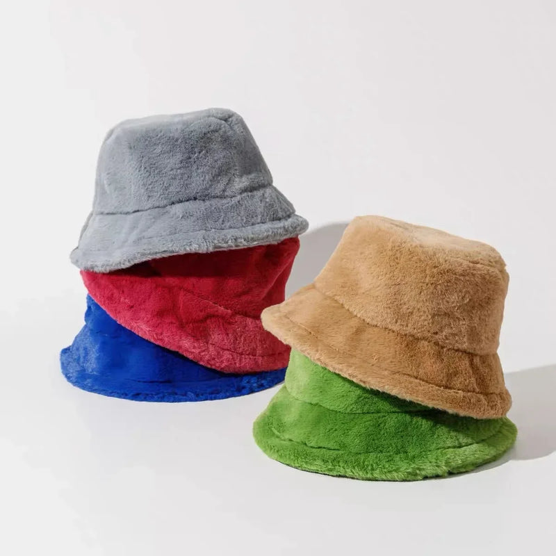 Bucket Hat for Women with Faux Fur and a Downward Brim