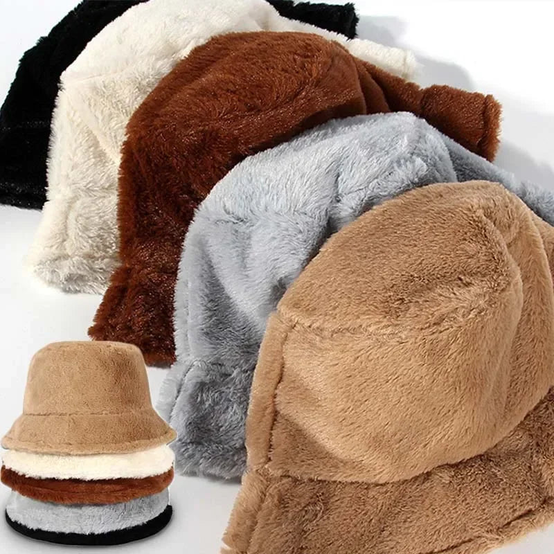 Bucket Hat for Women with Faux Fur and a Downward Brim
