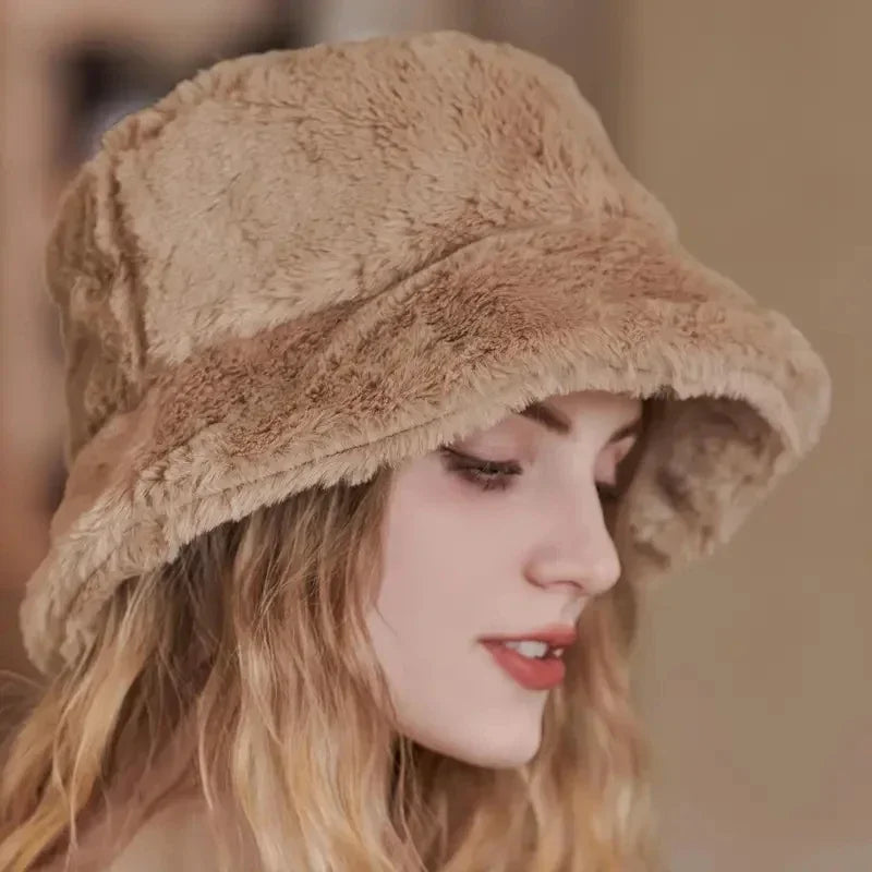 Bucket Hat for Women with Faux Fur and a Downward Brim