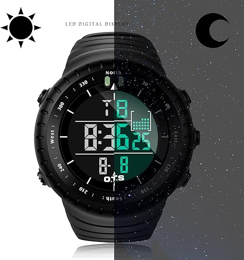 Men's Digital Sports Watch with LED Backlight and Water-Resistant Design