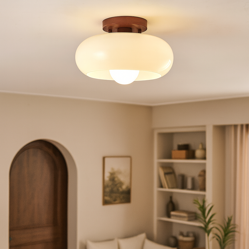 French Bauhaus Ceiling Lamp – Warm Atmospheric Light with Wooden Detail