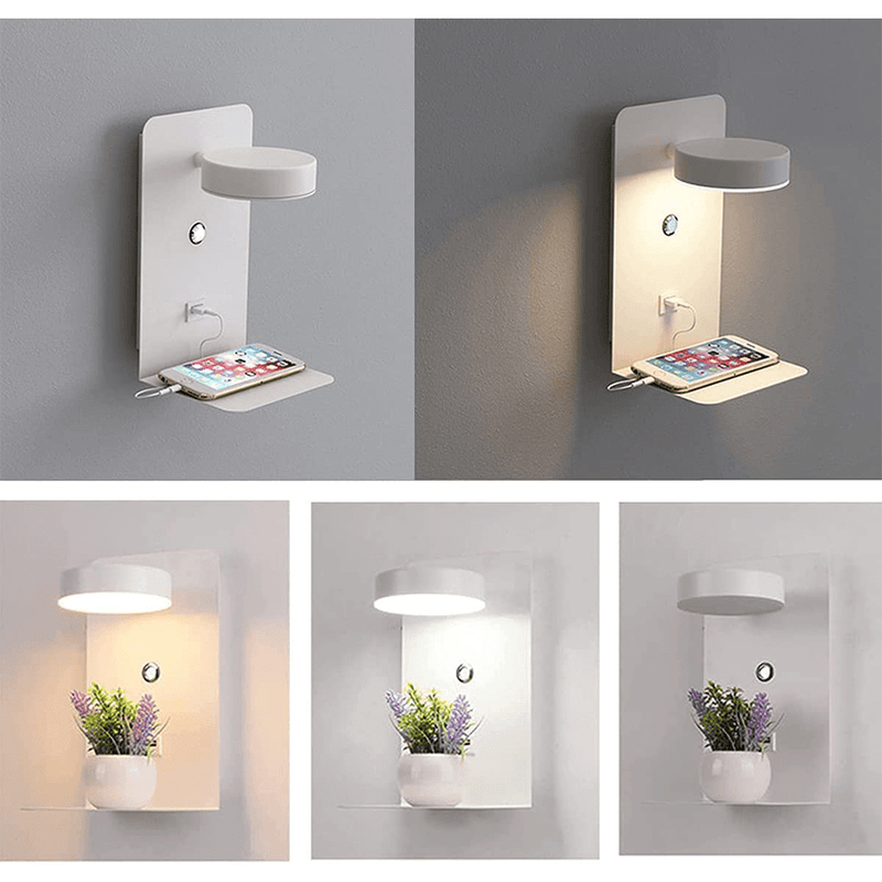 Adjustable LED Wall Lamp with USB-C Charging Shelf