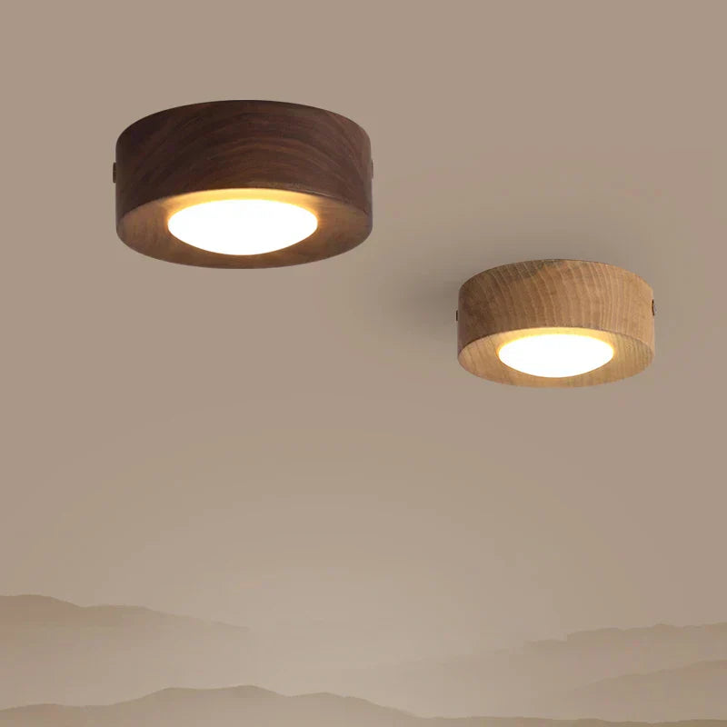 Wooden LED Ceiling Light with Walnut Finish and Minimalist Round Design