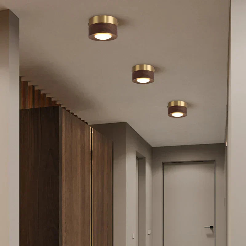 Wooden LED Ceiling Light with Walnut Finish and Minimalist Round Design