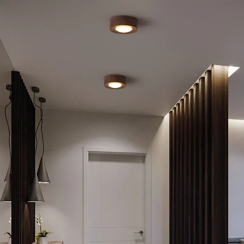 Wooden LED Ceiling Light with Walnut Finish and Minimalist Round Design