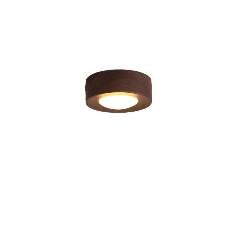Wooden LED Ceiling Light with Walnut Finish and Minimalist Round Design